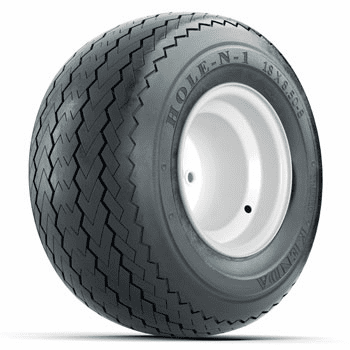Set of (4) 8 in White Steel Offset Wheels with 18 in Kenda Hole-N-1 Tires