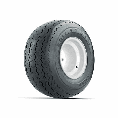 Set of (4) 8 in White Steel Offset Wheels with 18 in Kenda Hole-N-1 Tires