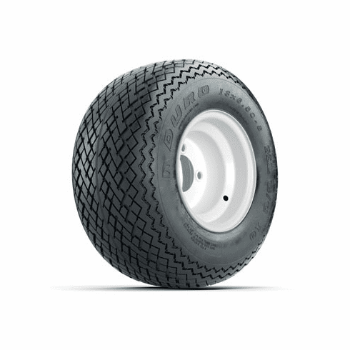 Set of (4) 8 in White Steel Wheels with 18 in Duro Sawtooth 6-Ply Tires