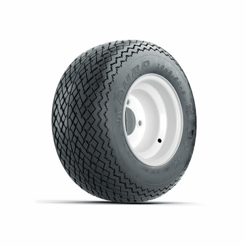 Set of (4) 8 in White Steel Wheels with 18 in Duro Sawtooth Tires