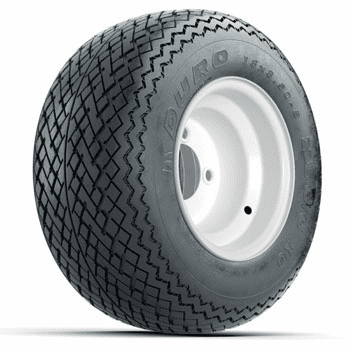 Set of (4) 8 in White Steel Wheels with 18 in Duro Sawtooth Tires