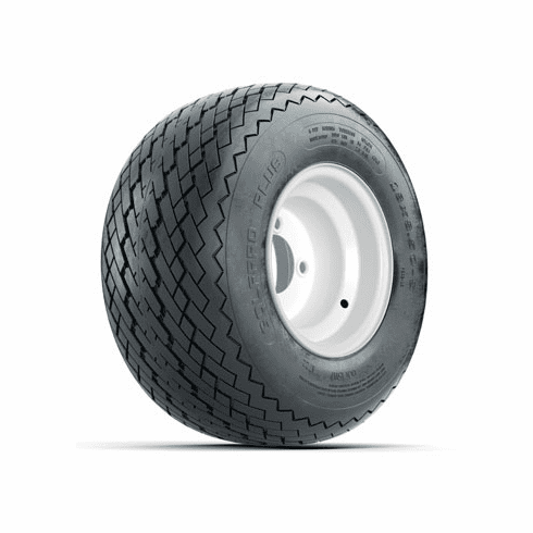 Set of (4) 8 in White Steel Wheels with 18 in Golf Pro Plus Sawtooth Tires (6-Ply)