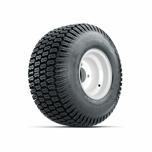 Set of (4) 8 in White Steel Wheels with 18 in GTW S-Tread Traction Tires