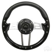 RHOX Steering Wheel, Aviator 4 Black Grip/Brushed Aluminum Spokes 13" Diameter