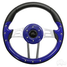 RHOX Steering Wheel, Aviator 4 Blue Grip/Brushed Aluminum Spokes 13" Diameter