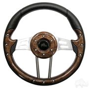 RHOX Steering Wheel, Aviator 4 Woodgrain Grip/Brushed Aluminum Spokes 13" Diameter