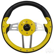 RHOX Steering Wheel, Aviator 4 Yellow Grip/Brushed Aluminum Spokes, 13" Diameter