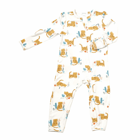 Angel Dear Cheetah Zip Front Romper. Bamboo material. Softest fabric.