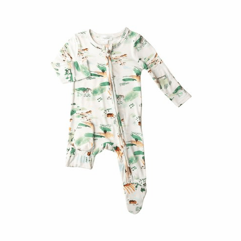 Angel Dear Farm Print Zip Up Footie. Softest material. Perfect for babies.