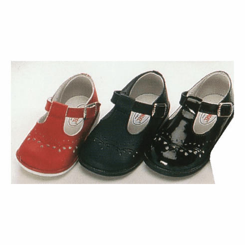 Angel leather t-strap for girls. Comes in Red Black "Black Patent" White Ecru Pink or Navy