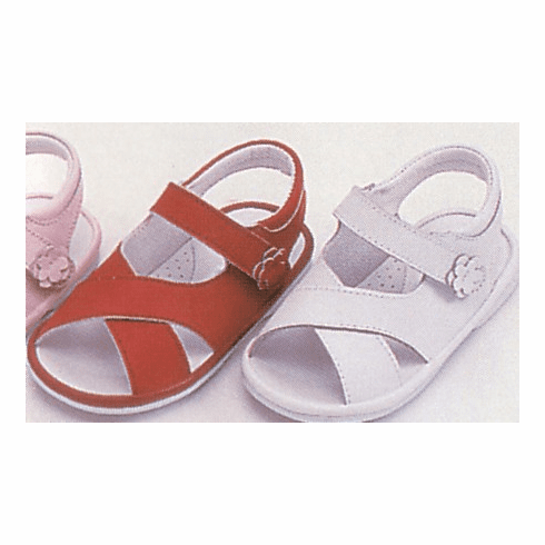 Angel shoes: girls shoes soft leather criss-cross sandal w/flower on the velcro strap