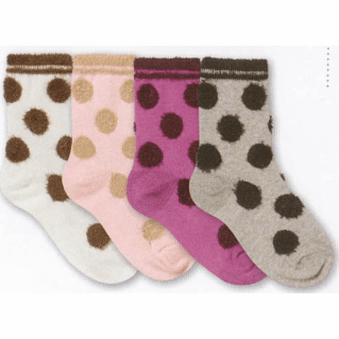 Country Kids Fuzzy Dot Socks cotton socks with fluffy dots of color.  Comes in pink and winter white.