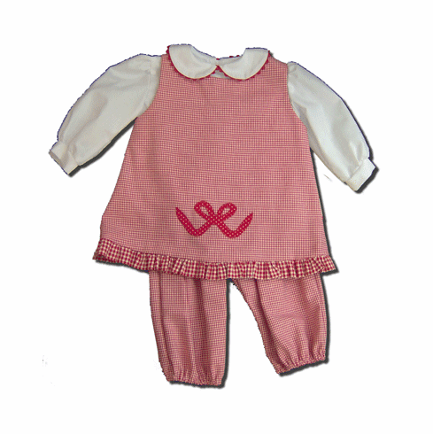 Funtasia Too Bow to Tow very soft cotton long sleeve blouse with red ric rac collar and red and white popover with embroidered bow. Adorable and practical.