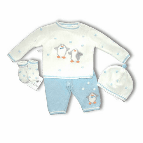 Hartstrings Penguins white sweater with penguin motif. NO PANTS or HAT. NO BOOTIES. Adorable.