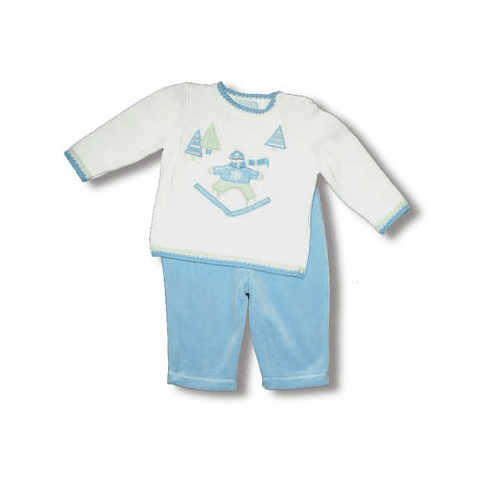 Hartstrings Skiier white sweater with skiier motif and pants. Adorable.