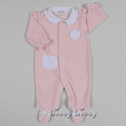 Kissy Kissy Mini Dots VELOUR Footie with Collar 3-6m