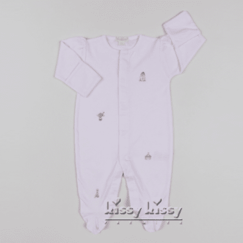 Kissy Kissy Scattered Clowning Around Stripe Footie F16656-04STpink. 0-3m 3-6m