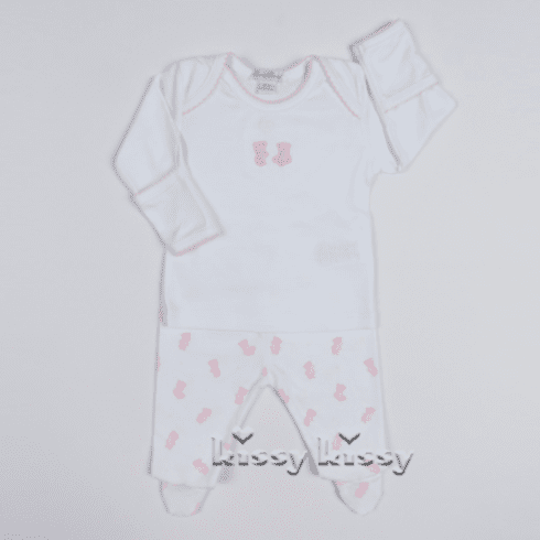 Kissy Kissy Tiny Teddy Footed Pant Set S17399-21pink. 6-9m