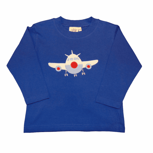 Luigi Airplane on a Blue Shirt. Peruvian Pima Cotton.