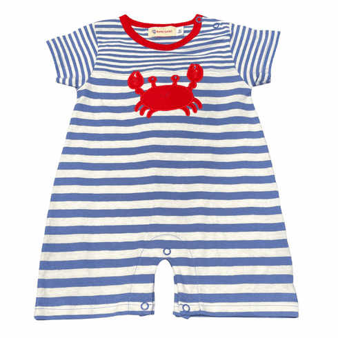 Luigi Charlie the Crab Blue Stripe Short One Piece with Snaps in the Inseam. Softest Cotton in the World. Peruvian Pima Cotton.