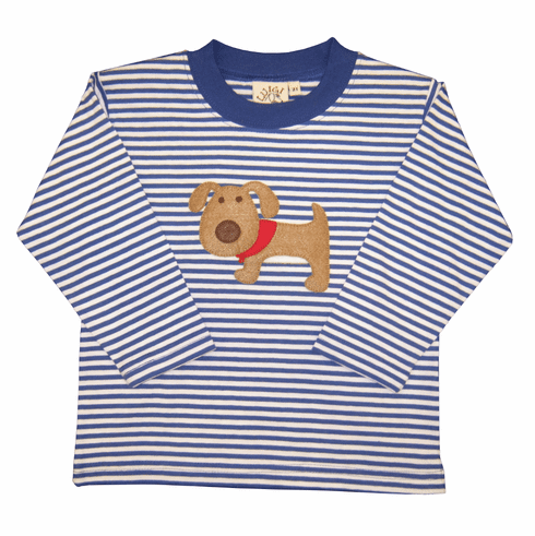 Luigi Dog on Blue Stripe Long Sleeve Peruvian Cotton Shirt.