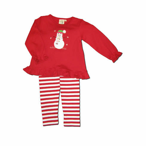 Luigi Frosty the Snowman Top and matching knit red and white stripe leggings. Soft pima cotton.