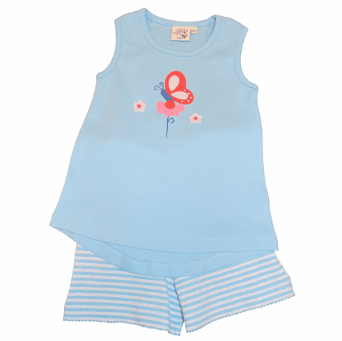 Luigi Girls Butterfly Short Set with Matching Shorts. Peruvian Cotton. Softest Cotton in the World.