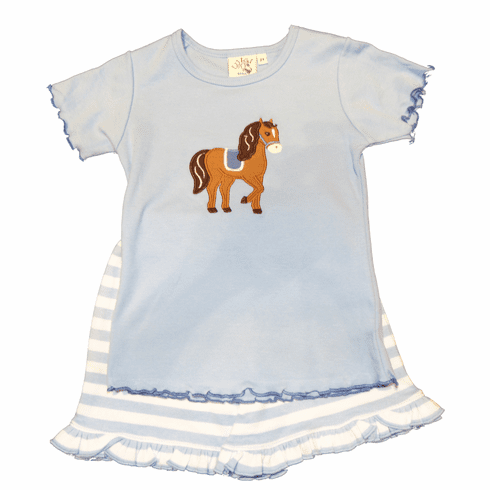 Luigi Girls Love Horses with a Horse Appliqued on a Knit Top with Matching Shorts. Peruvian Pima Cotton