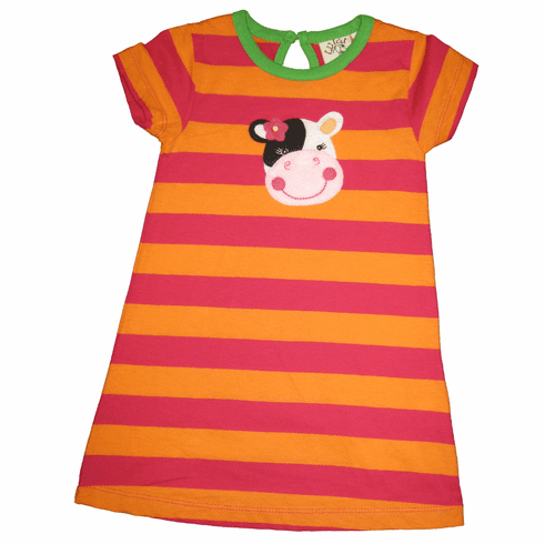 Luigi I Love Cows Fuchsia and Orange knit Dress with Cow Appliqued. Peruvian Cotton.