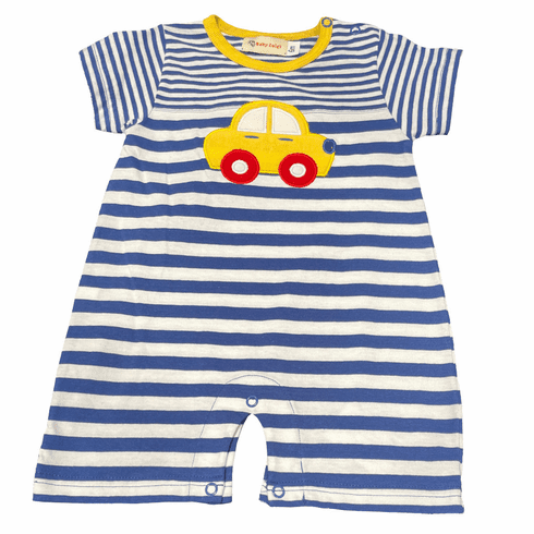 Luigi Little Yellow Car Stripe One Piece. Peruvian Pima Cotton.