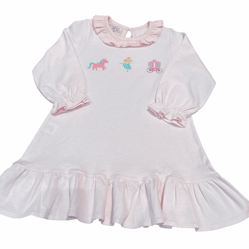 Luigi Princess Dress Long Sleeve Pink Knit. Pima Cotton. T