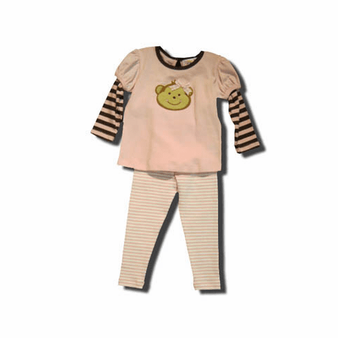 Luigi Silly Monkey pink shirt with a monkey face on the front and matching striped leggings. Super cute and great for school and play.