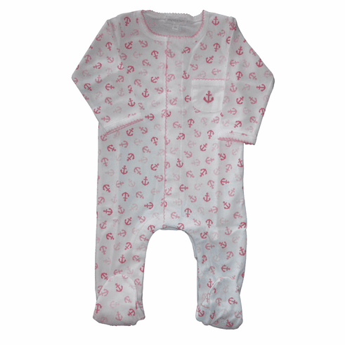 Magnolia Baby Anchors Away Pink Printed Footie. Peruvuan pima cotton.