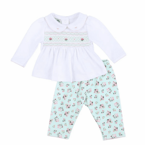 Magnolia Baby Aurora's Classics Printed Smocked Collared Two Piece Pant Set