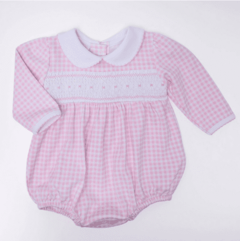 Magnolia Baby Baby Checks Smocked Pink Long Sleeve Short Bubble. 3 months