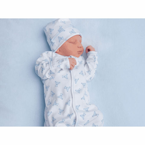 Magnolia Baby Baby Teddy Blue Print Convertible Gown. Newborn (Hat not included)