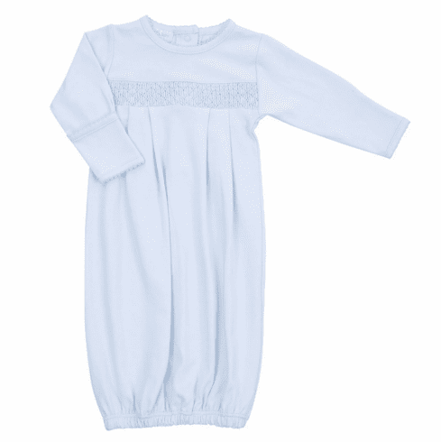 Magnolia Baby Blue Long Sleeve Convertible Gown with COLLAR. Newborn