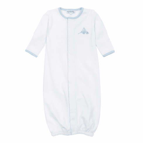 Magnolia Baby Blue Long Sleeve Convertible Gown with Sailboat. Newborn