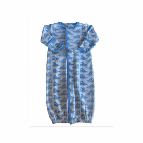 Magnolia Baby Blue Shoe Print Converter Gown. Newborn