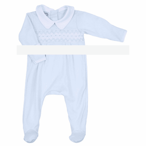 Magnolia Baby Boys Phillip Blue with Smocking Footie. Newborn