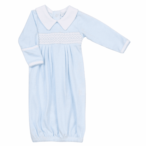 Magnolia Baby Clive's Classics Blue Smocked Collared Pleated Gown