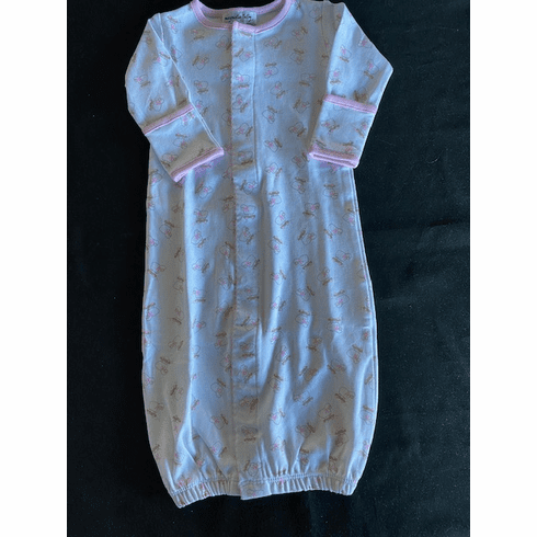 Magnolia Baby Darling Lambs Pink Dot Print Convertible Gown. Pima Cotton. Newborn