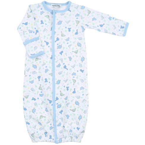 Magnolia Baby Dinoland Blue and White Convertible Gown. Newborn