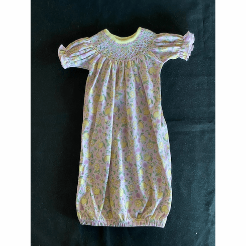 Magnolia Baby Fresh Lemonade Print Smocked Gown. Pima Cotton. Newborn