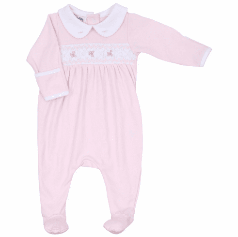 Magnolia Baby Freya Pink Smocked Footie. 12m