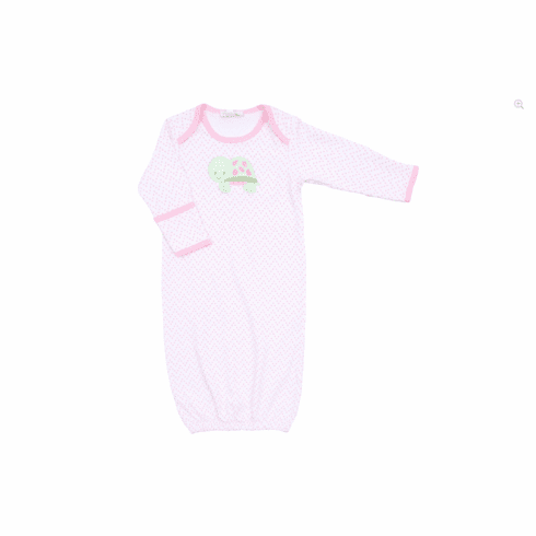 Magnolia Baby Happy Turtles Appliqued Convertible Gown. Peruvian Pima Cotton.