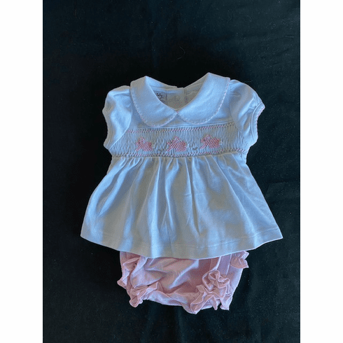 Magnolia Baby Pastel Bunny Classics Pink Short Bloomer Set. Pima Cotton. 3m