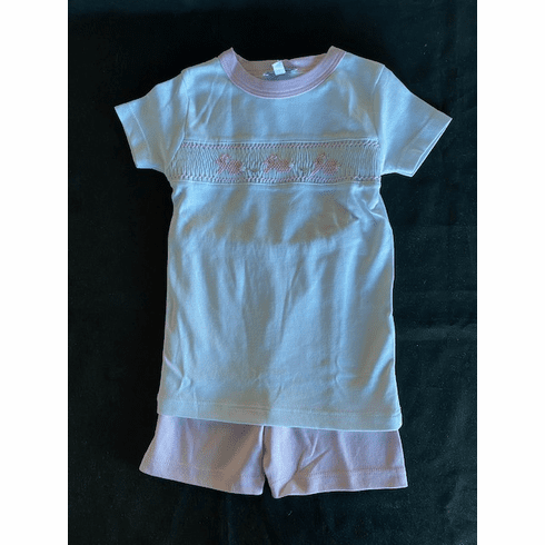 Magnolia Baby Pastel Bunny Smocked Short Pajamas. Pima Cotton. 2T
