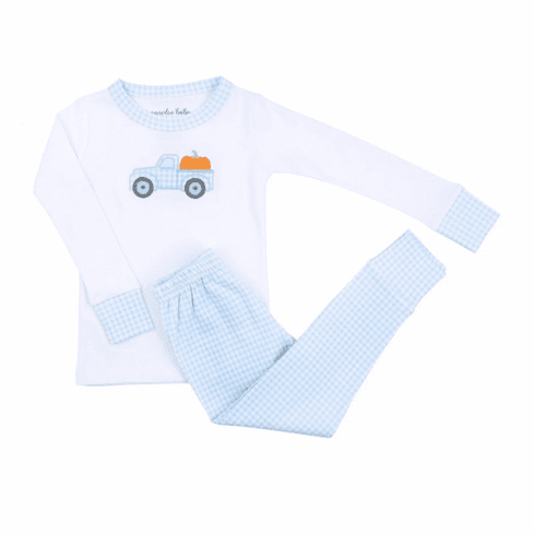 Magnolia Baby Picking Pumpkins Blue Long Pajamas. 2T