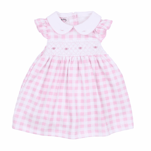 Magnolia Baby Pink Check Short Sleeve Smocked Bubble. (NOT DRESS) 2T